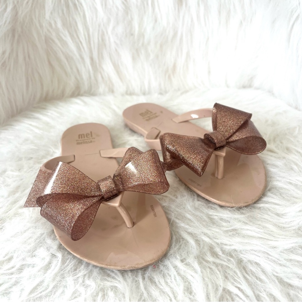 Girls Mini Melissa Rose Gold Bow Jelly Sandals size 1Y